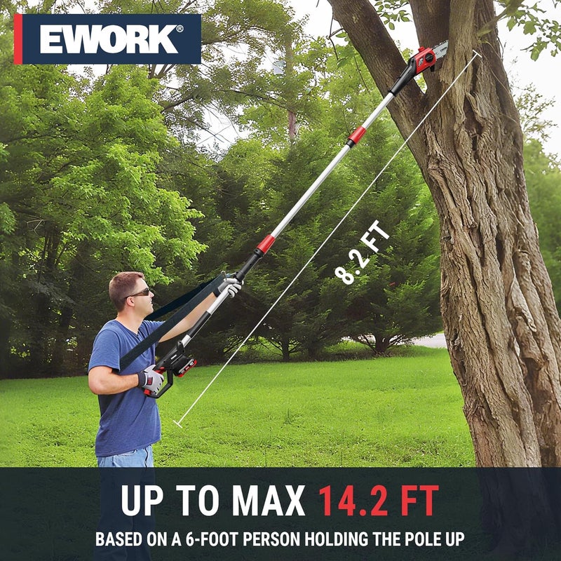 EWORK 20V 8-Inch Cordless Pole Saws for Tree Trimming, Extension Up to 14.2-Ft, Lightweight Only 6.5 Lbs, Auto Oiling Electric Pole Saw Battery Powered with Battery and Charger - EK-TT2008HH - Image 2